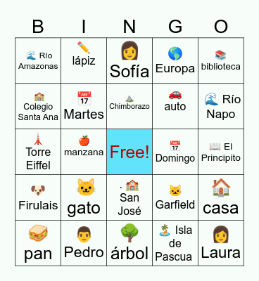 Sustantivos Propios y comunes Bingo Card