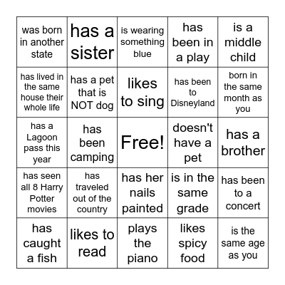 Get To Know You BINGO Card