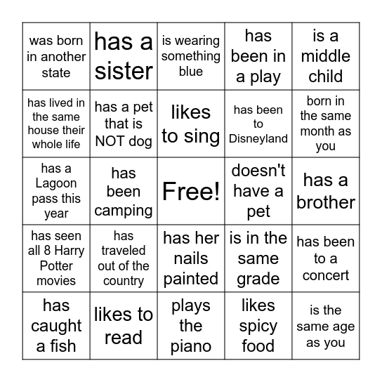 Get To Know You BINGO Card