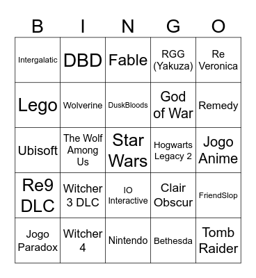 Gamescon 2026 Bingo Card