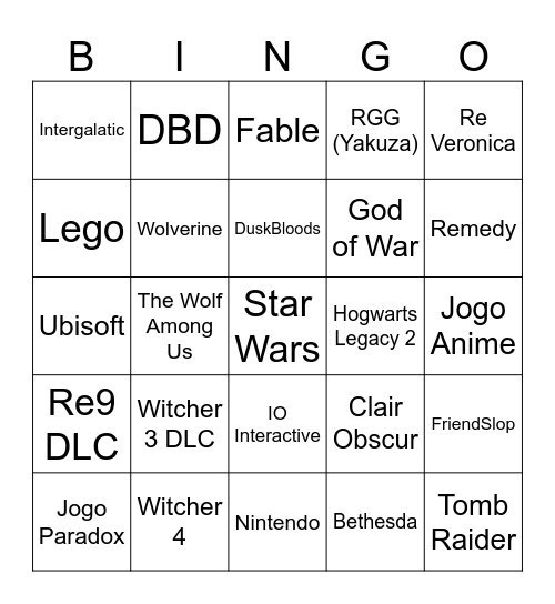 Gamescon 2026 Bingo Card
