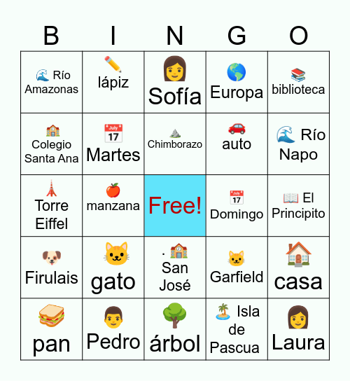 Sustantivos Propios y comunes Bingo Card