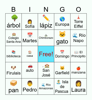 Sustantivos Propios y comunes Bingo Card
