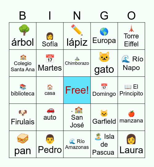 Sustantivos Propios y comunes Bingo Card