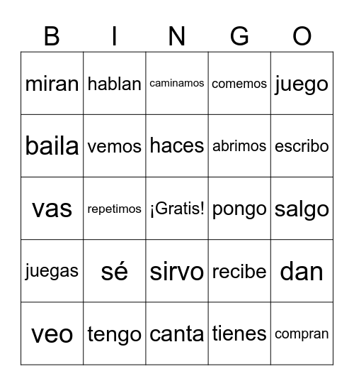 Verbos del presente Bingo Card