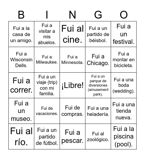 Mi Verano Bingo Card