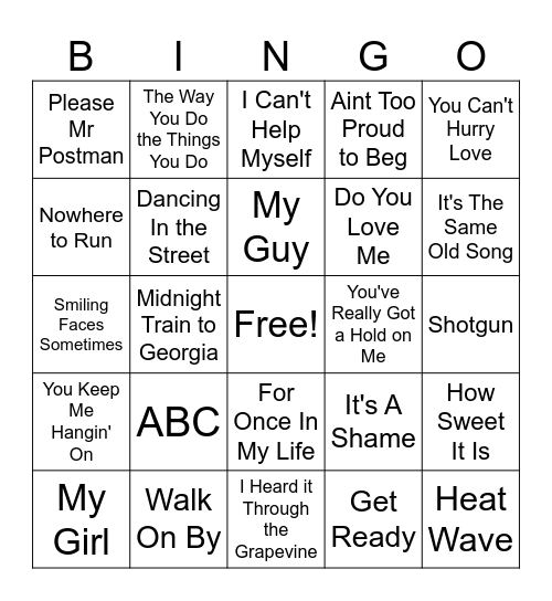 Motown Soul Bingo Card