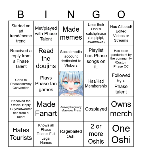 Phase Connect Fan Bingo Card