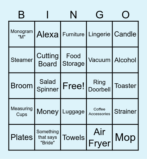 Bridal Bingo Card