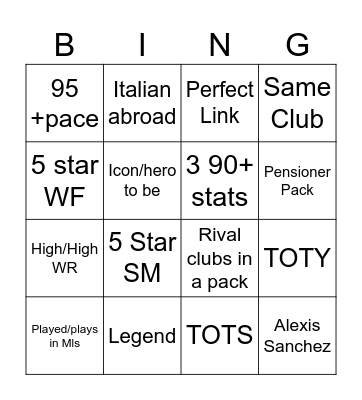 Fifa Bingo Card