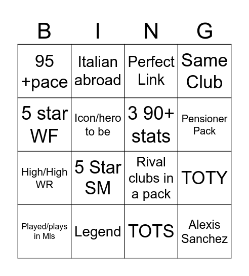 Fifa Bingo Card