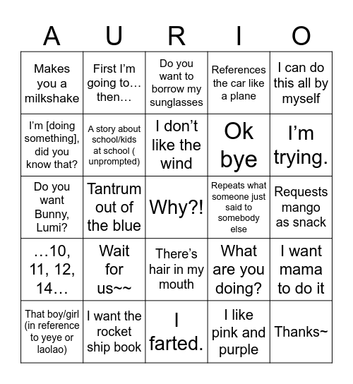 Roadtrip Bingo Card