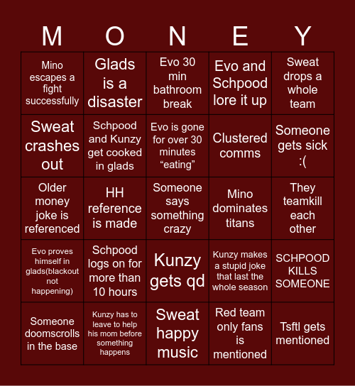 MSMP red rookies bingo Card