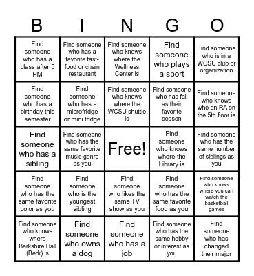 New Beginnings Bingo Card