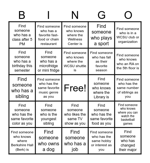 New Beginnings Bingo Card