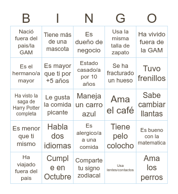 Encuentra a Alguien... Bingo Card