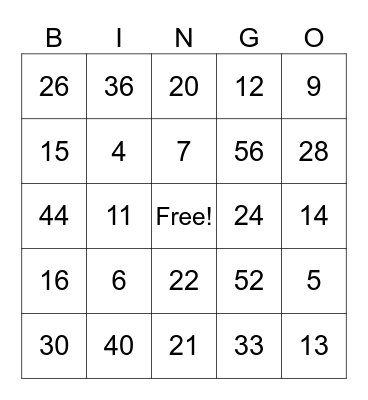 Math BINGO (1's, 2's, 3's, 4's) Bingo Card