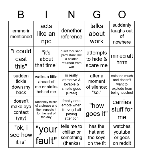 The stuff Jon does Bingo Card