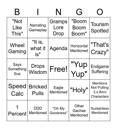 Xer0slash Bingo Week 3 Bingo Card