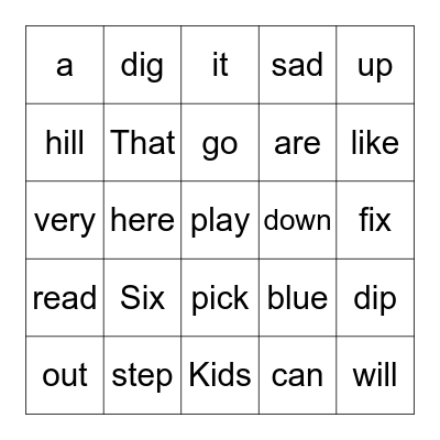 Six Kids Bingo Card