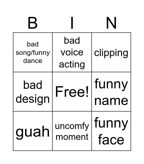 Stupid Kid's Shows Bingo Card