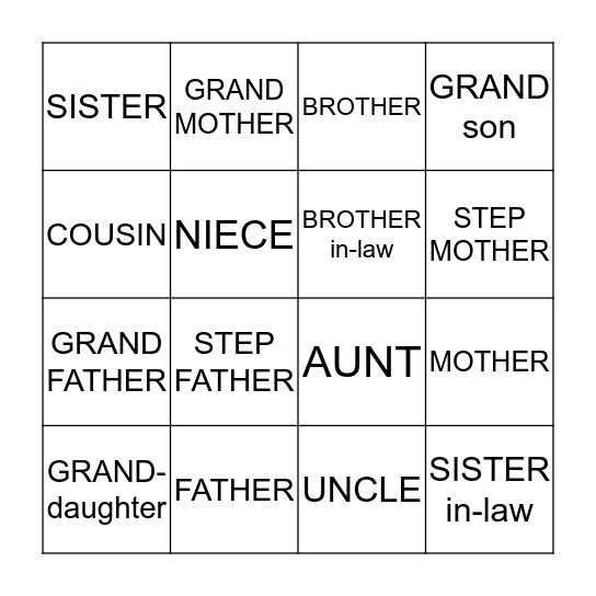 FAMILY Bingo Card