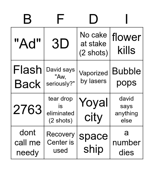 BFDI Bingo Card