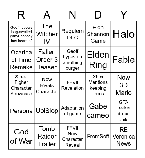 Untitled Bingo Card