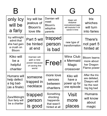 Winx Club: Magic is Back Part 4 Bingo Card