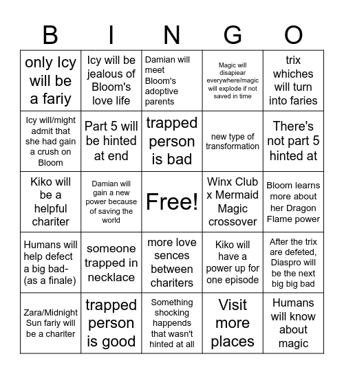 Winx Club: Magic is Back Part 4 Bingo Card