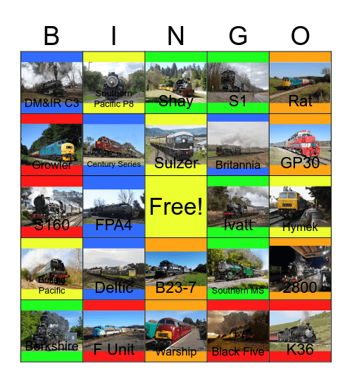 The Roaring Camp and Big Trees Narrow Gauge Railroad and other Wedding Trains that I can ride with PWP besides the Niabi Zoo one day Bingo Card
