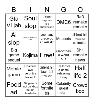 Gamescon Bingo Card