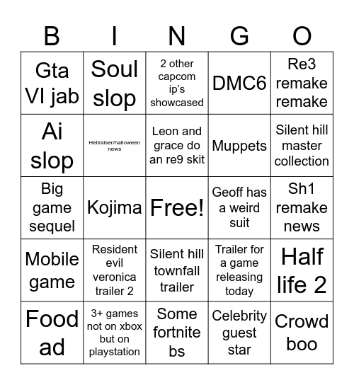 Gamescon Bingo Card