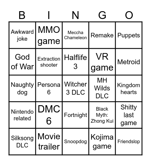 GamesCom Bingo Card