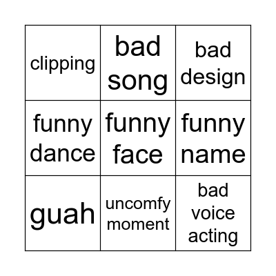 Bad Kid's Shows Bingo Card