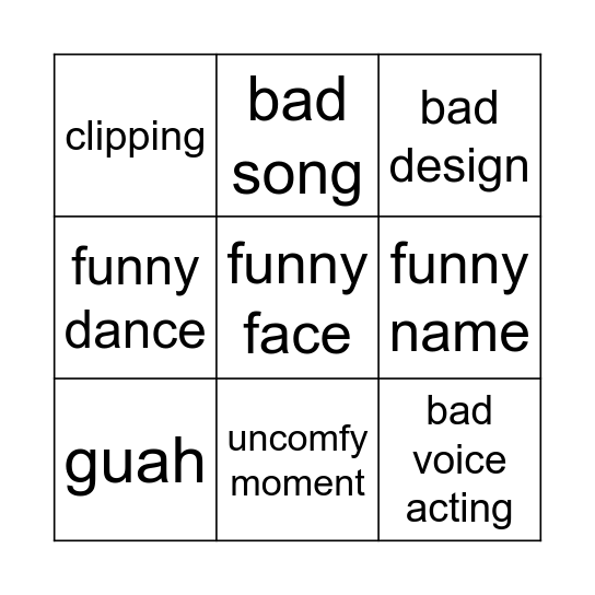 Bad Kid's Shows Bingo Card