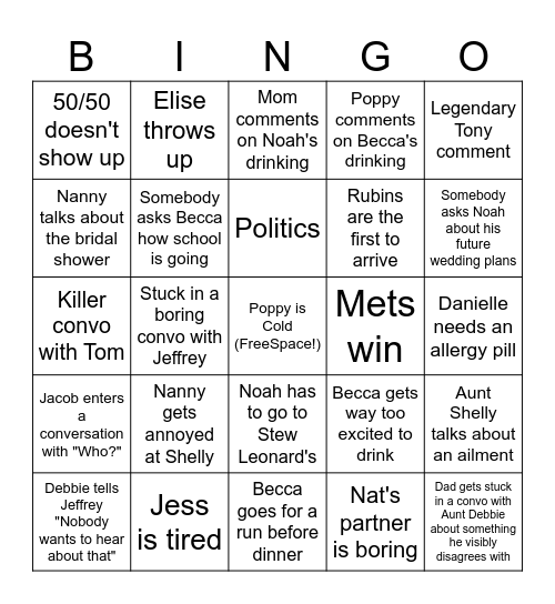Rosh Hashana Bingo Card