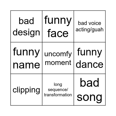 Bad Kid's Show Bingo Card