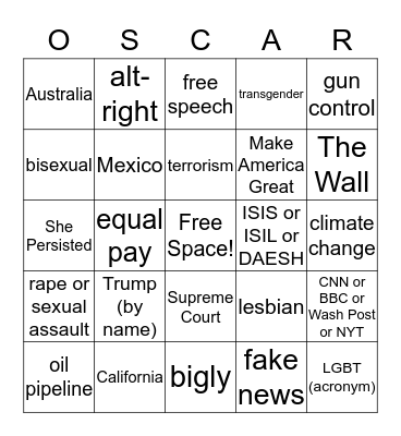 2017 Academy Awards Bingo Bounty Bingo Card