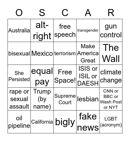 2017 Academy Awards Bingo Bounty Bingo Card