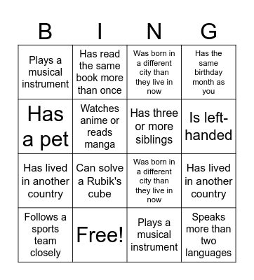 Untitled Bingo Card