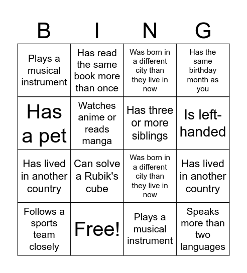 Untitled Bingo Card