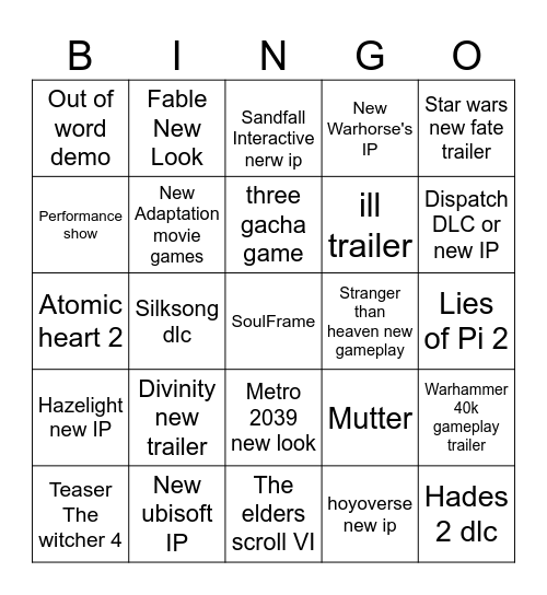 Gamescom 2026 Bingo Card