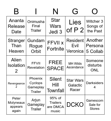 Gamescom 2026 Bingo Card