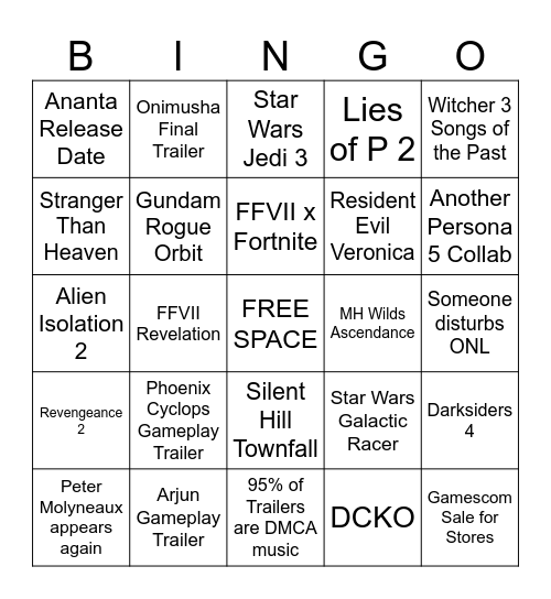 Gamescom 2026 Bingo Card