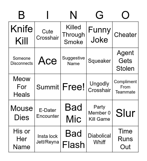 Valorant Bingo Card