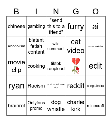 Instagram reels Bingo Card