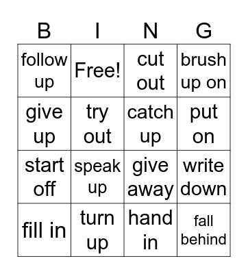 Phrasal verbs 2G1 Bingo Card