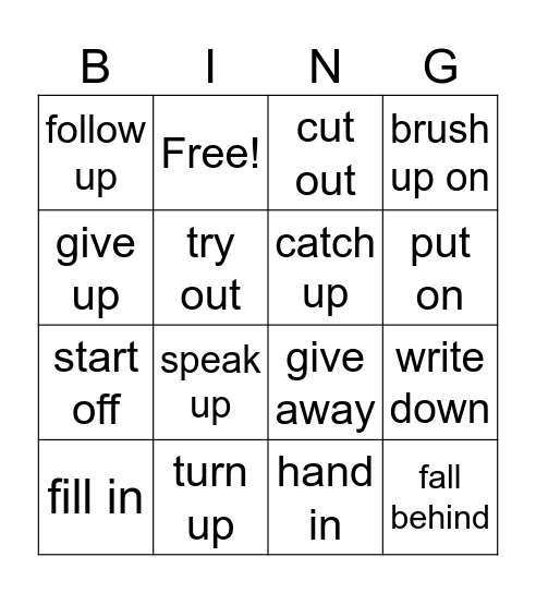 Phrasal verbs 2G1 Bingo Card