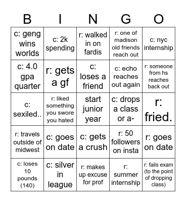 junior hahah Bingo Card